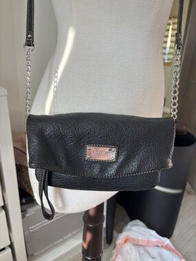 Nine West Black Leather Crossbody with Silver Chain